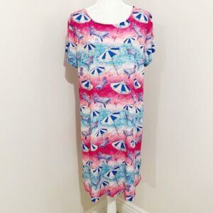 Leoma Lovegrove Shift Dress Coverup Beach Umbrella Print Tie Back Size XL